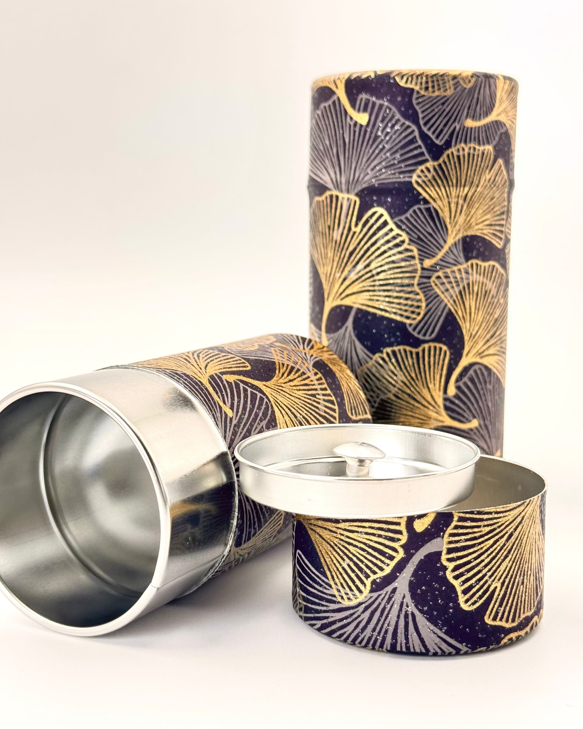 KYOTO YUZEN WASHI TEA CANISTER | BLACK GOLDEN | NISHIKAWA
