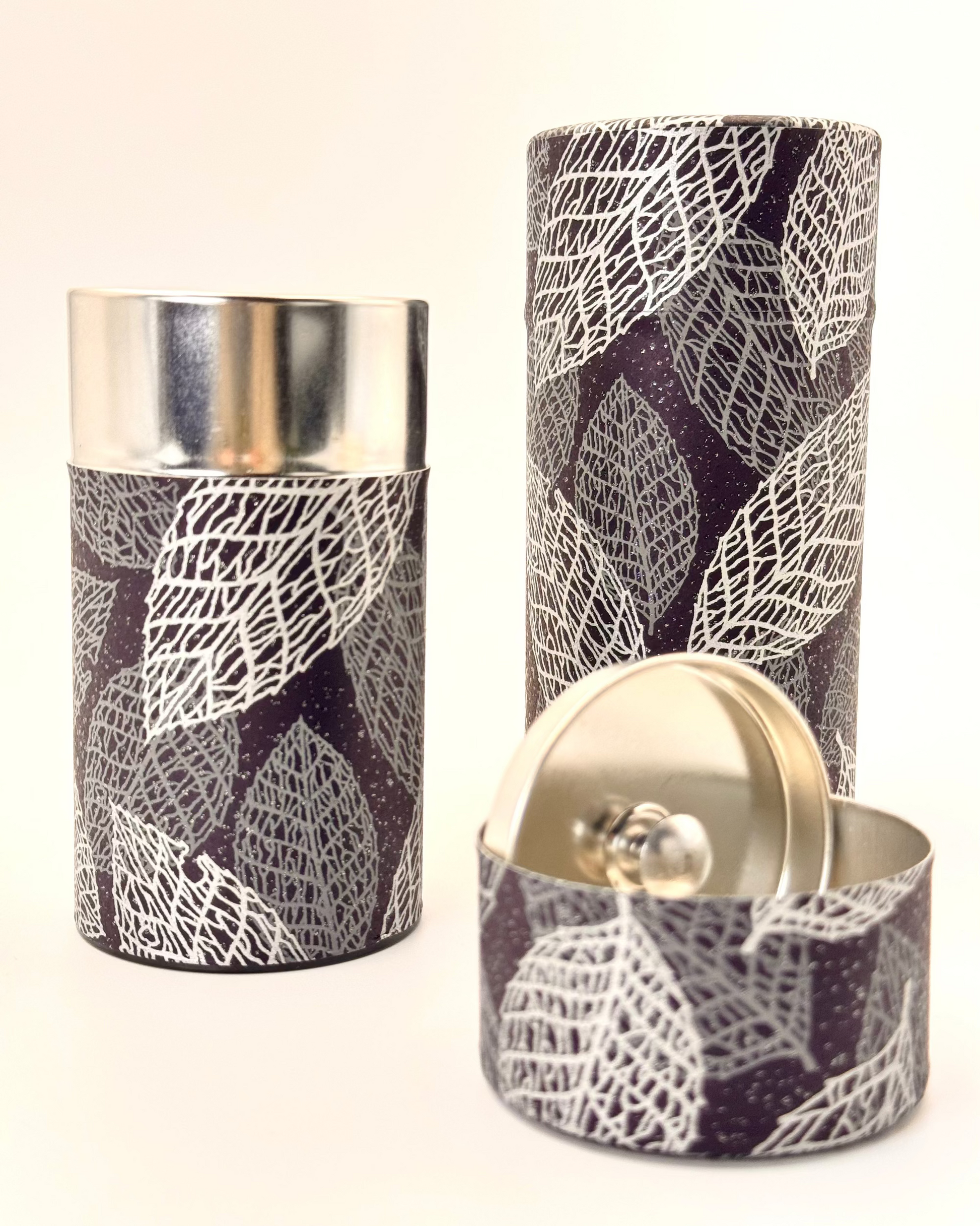 KYOTO YUZEN WASHI TEA CANISTER | SILVER BLACK | NISHIKAWA