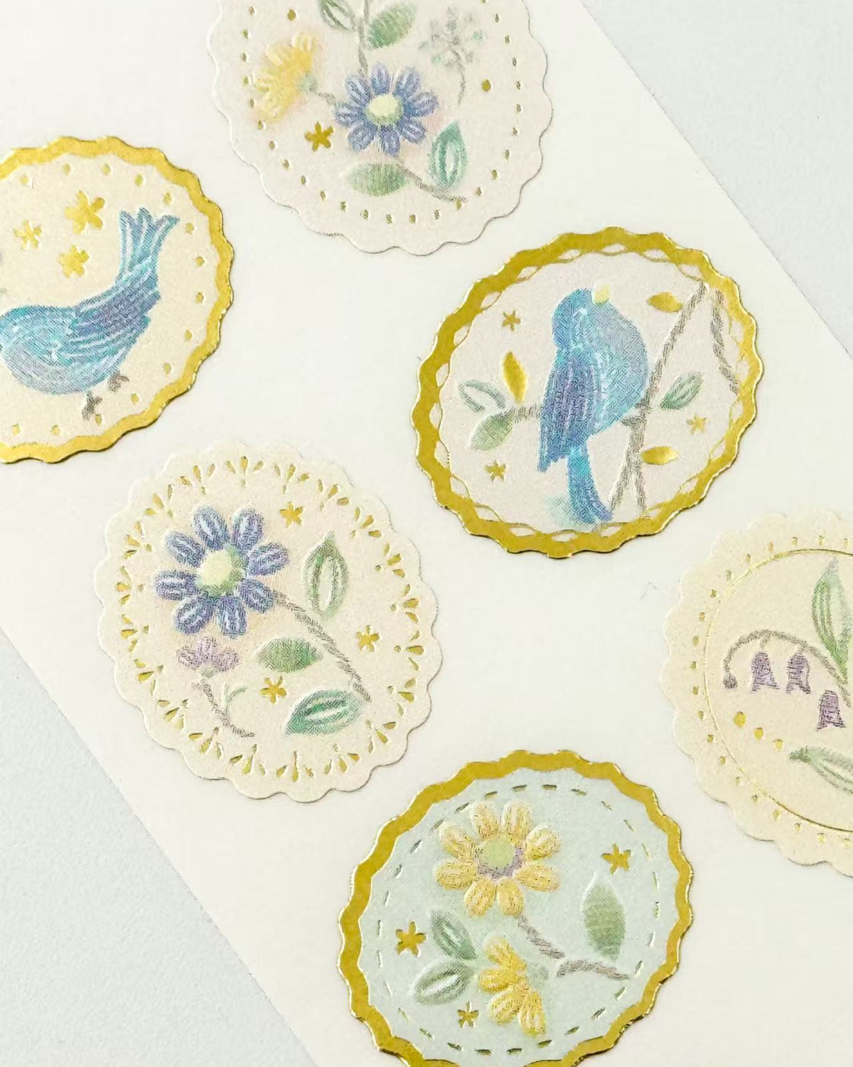 PRIER EMBROIDERED FLORAL SEALING STICKERS | PEARL PAPER &amp; GOLD FOIL  | NB