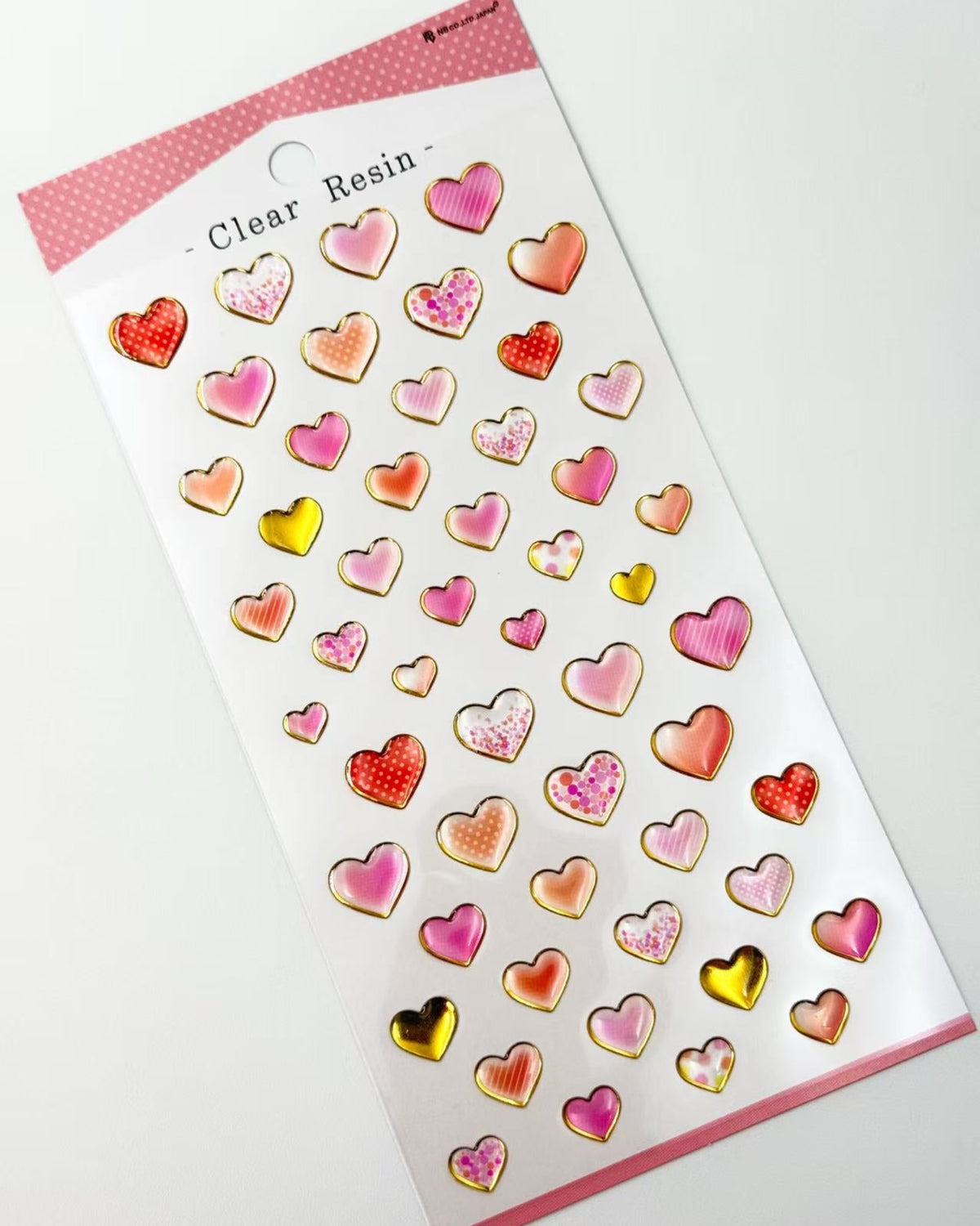 JAPANESE CLEAR RESIN STICKERS  | GOLD FOIL HEARTS &amp; DINOSAURS  | NB