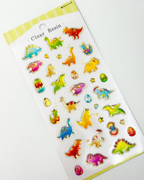JAPANESE CLEAR RESIN STICKERS  | GOLD FOIL HEARTS &amp; DINOSAURS  | NB
