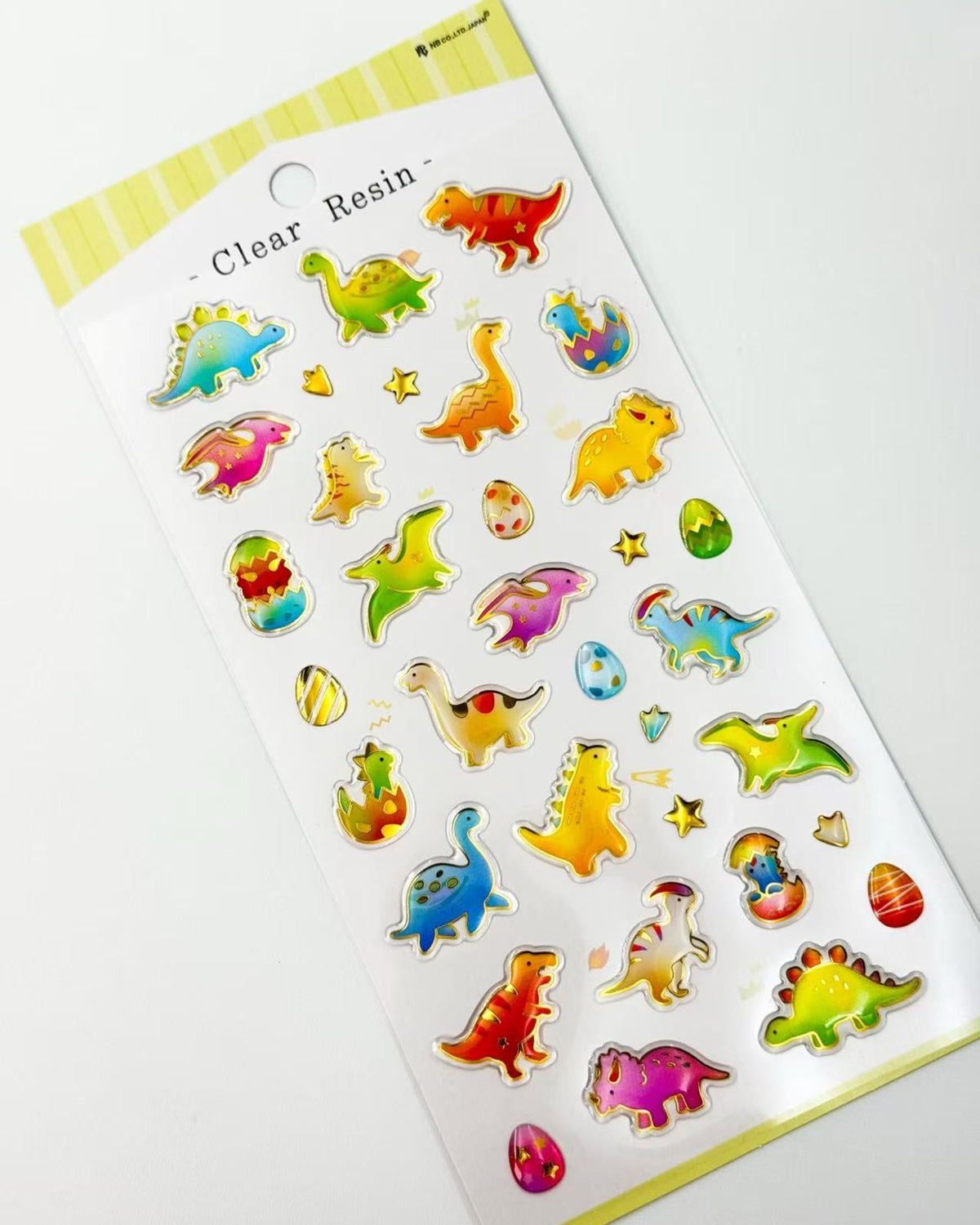 JAPANESE CLEAR RESIN STICKERS  | GOLD FOIL HEARTS &amp; DINOSAURS  | NB