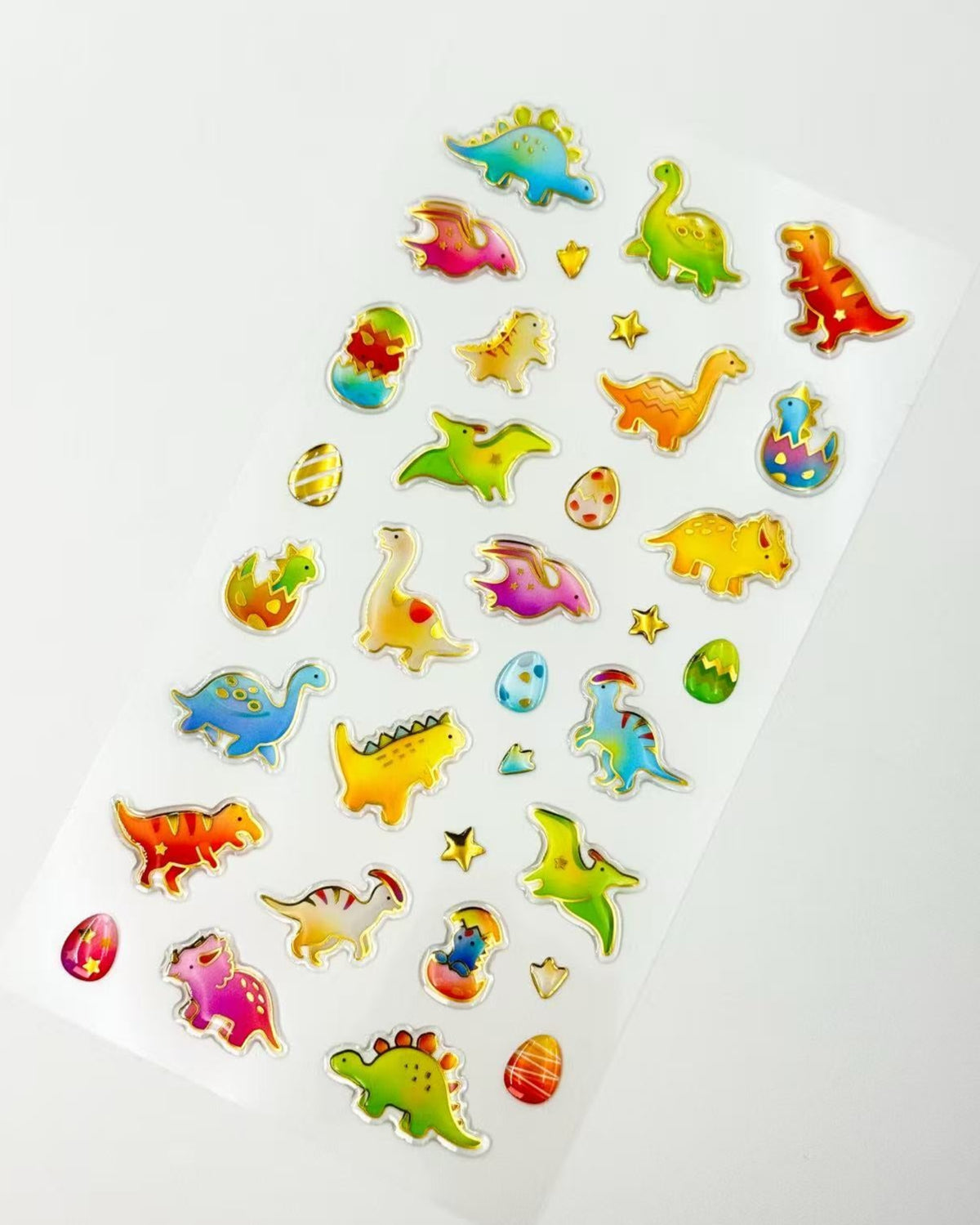 JAPANESE CLEAR RESIN STICKERS  | GOLD FOIL HEARTS &amp; DINOSAURS  | NB
