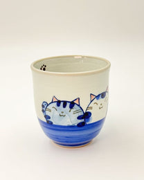 SETO WARE HAND PAINTED CAT MUG | BLUE &amp; RED