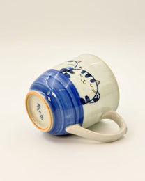 SETO WARE HAND PAINTED CAT MUG | BLUE &amp; RED