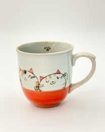 SETO WARE HAND PAINTED CAT MUG | BLUE &amp; RED