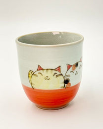 SETO WARE HAND PAINTED CAT MUG | BLUE &amp; RED
