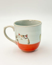 SETO WARE HAND PAINTED CAT MUG | BLUE &amp; RED