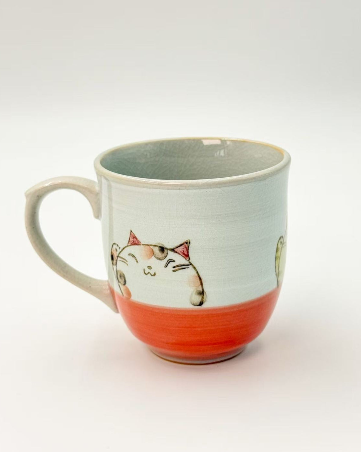 SETO WARE HAND PAINTED CAT MUG | BLUE &amp; RED