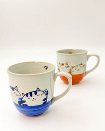 SETO WARE HAND PAINTED CAT MUG | BLUE &amp; RED