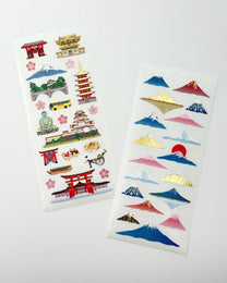 JAPANESE LANDMARK &amp; MOUNT FUJI STICKERS | GOLD ACCENT | OKUYAMA