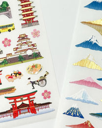 JAPANESE LANDMARK &amp; MOUNT FUJI STICKERS | GOLD ACCENT | OKUYAMA