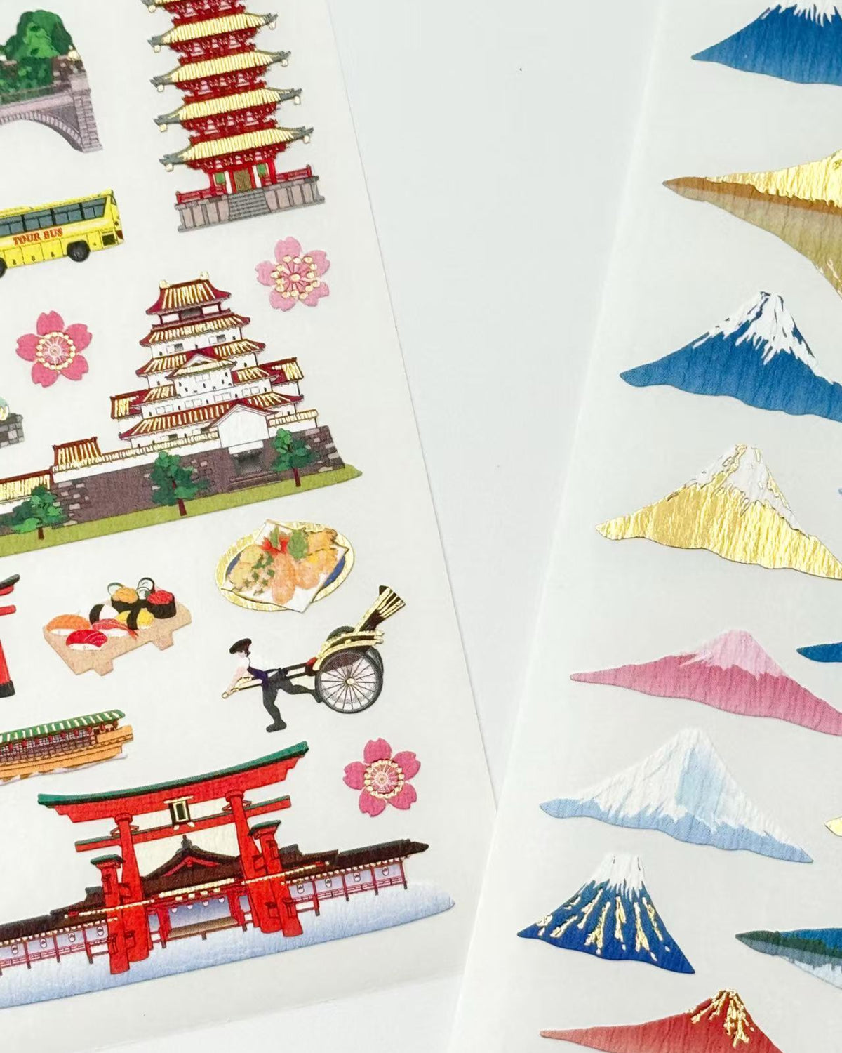 JAPANESE LANDMARK &amp; MOUNT FUJI STICKERS | GOLD ACCENT | OKUYAMA