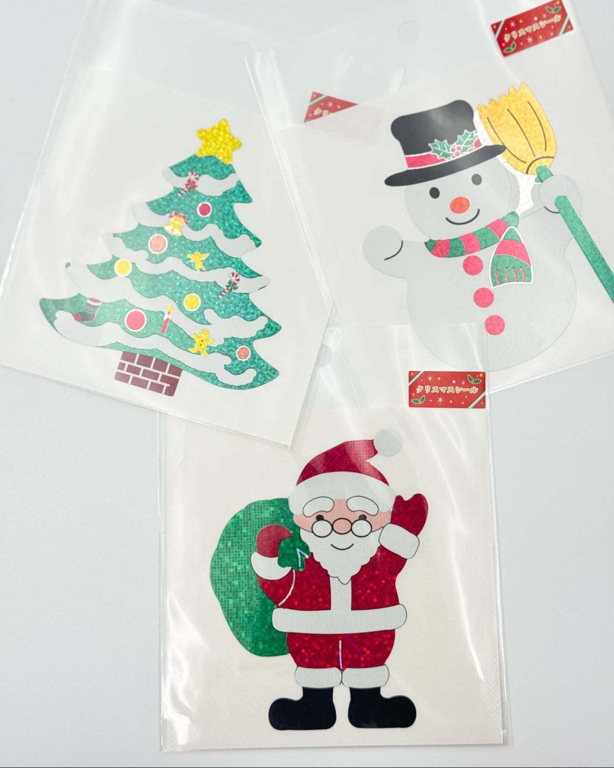 LARGE HOLOGRAPHIC CHRISTMAS STICKERS | SANTA, SNOWMAN &amp; CHRISTMAS TREE | OKUYAMA