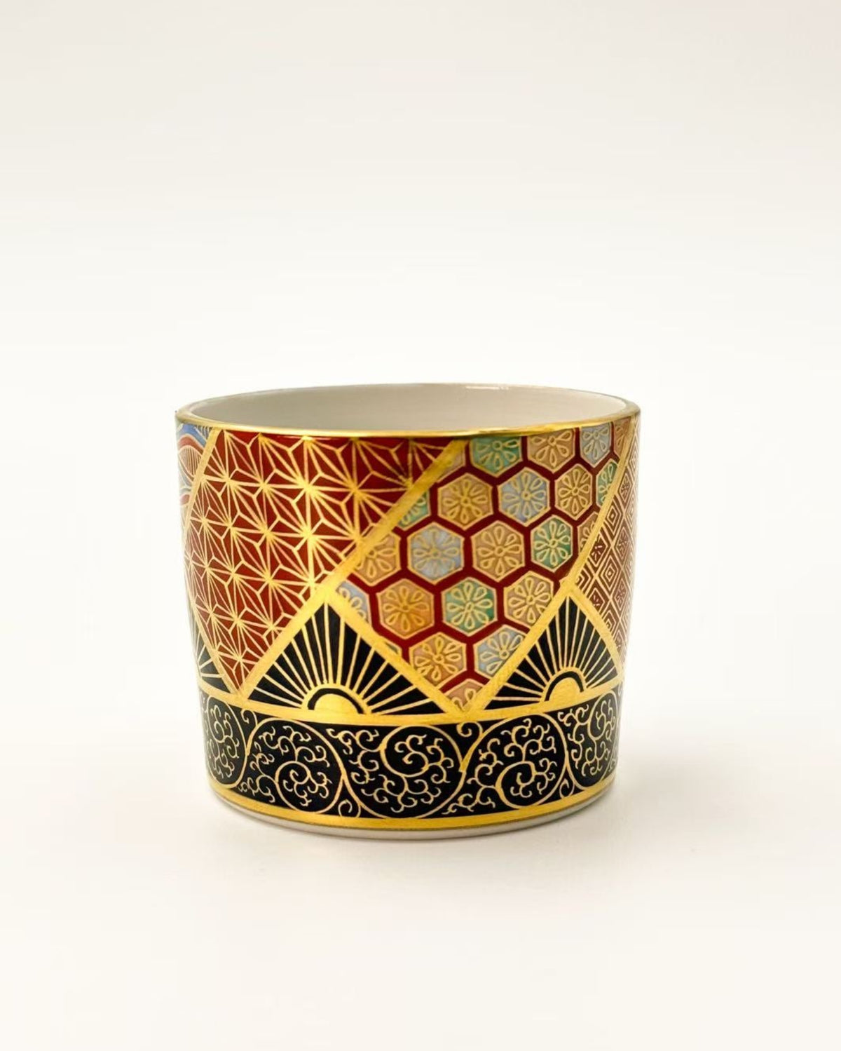 KIYOMIZU WARE SAKE CUP | KINSAI NEJIRIKOMON 金彩捻小紋 | NISHIKAWA