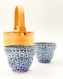 KIYOMIZU WARE SAKE CUP BY KURAMOTO TAKASHI | SOMETSUKE SAKURAZUME 染付桜詰 | NISHIKAWA