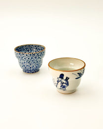 KIYOMIZU WARE SAKE CUP BY KURAMOTO TAKASHI | SOMETSUKE SAKURAZUME 染付桜詰 | NISHIKAWA