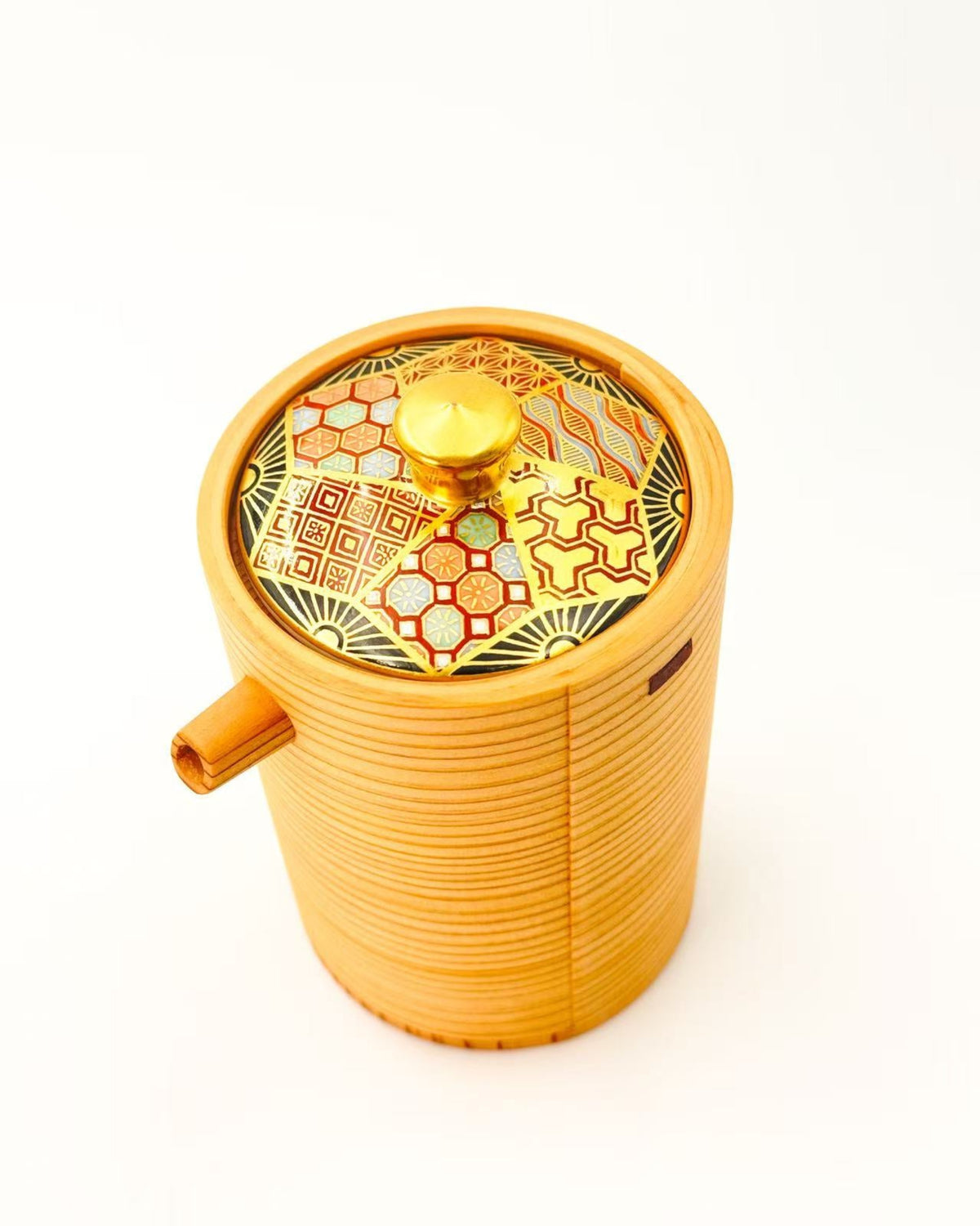 KIYOMIZU WARE SAKE SERVER | KINSAI NEJIRIKOMON X MAGEWAPPA 400ml 金彩捻小紋 X 曲げわっぱ | NISHIKAWA